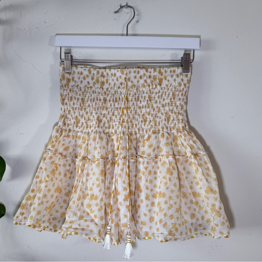 FLANNEL Cream and White Floral Smocked Waist Skirt
